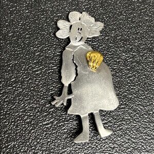 Vintage Ultra Craft Pewter Tone Pregnant Woman Brooch